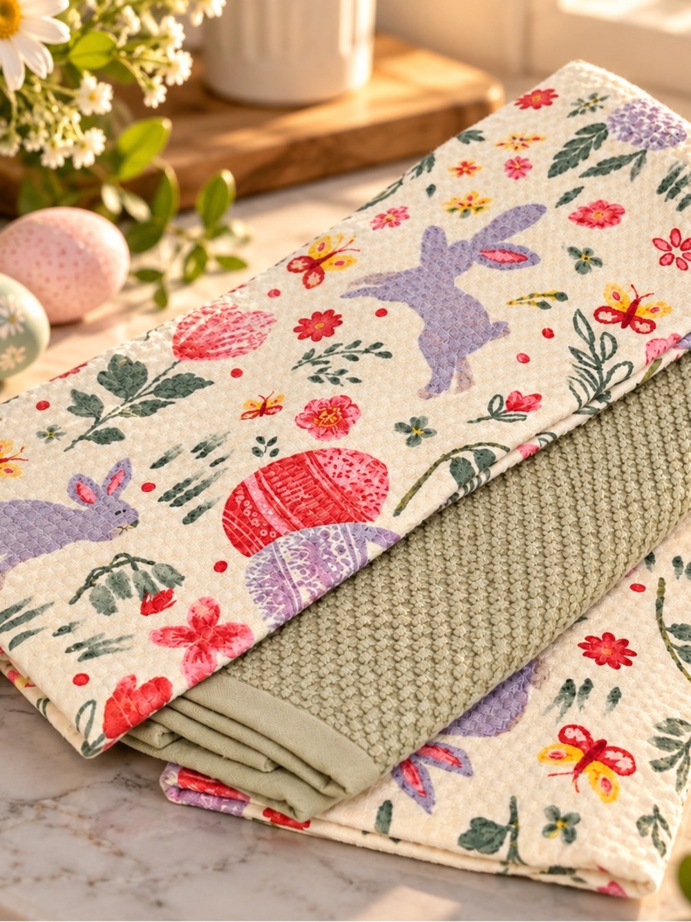 KitchenAid dish towels set of 3 spring bunny bunnies flowers spring egg holiday